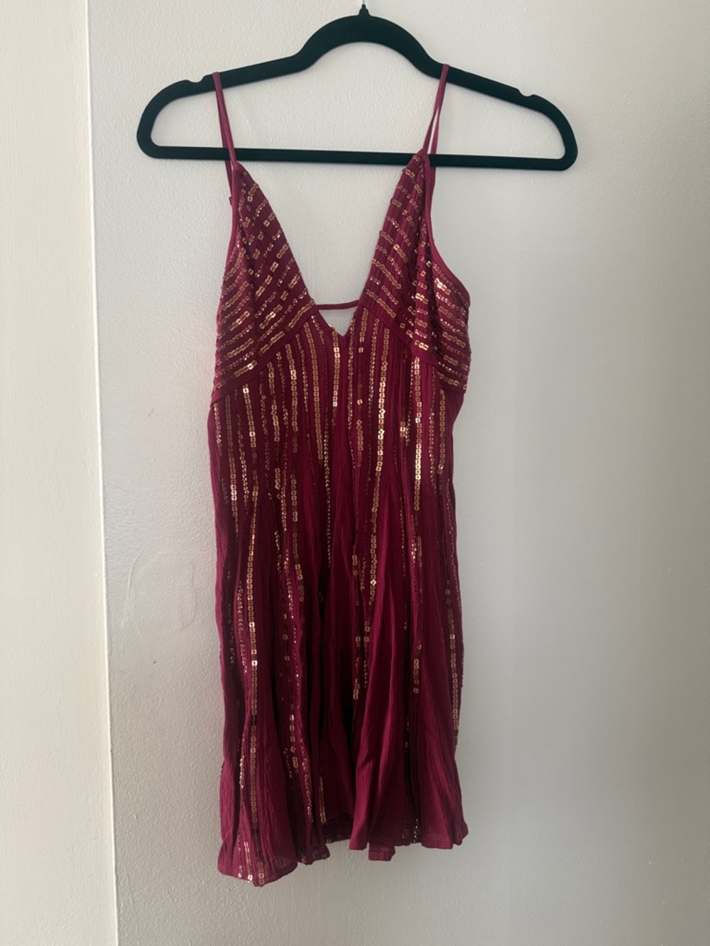 Free People Burgundy Mini Dress with Gold Sequin Stripes